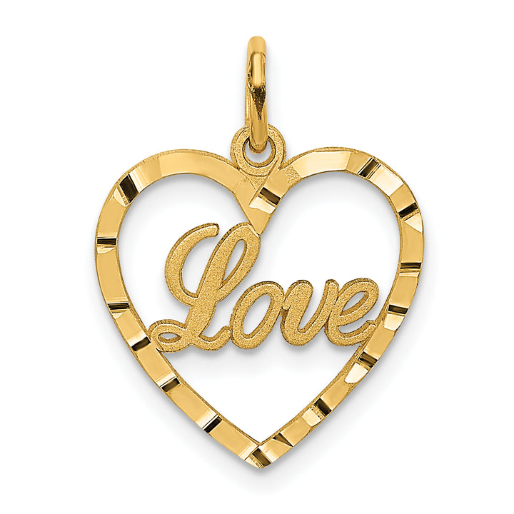 14k Yellow Gold LOVE Diamond-cut Heart Pendant