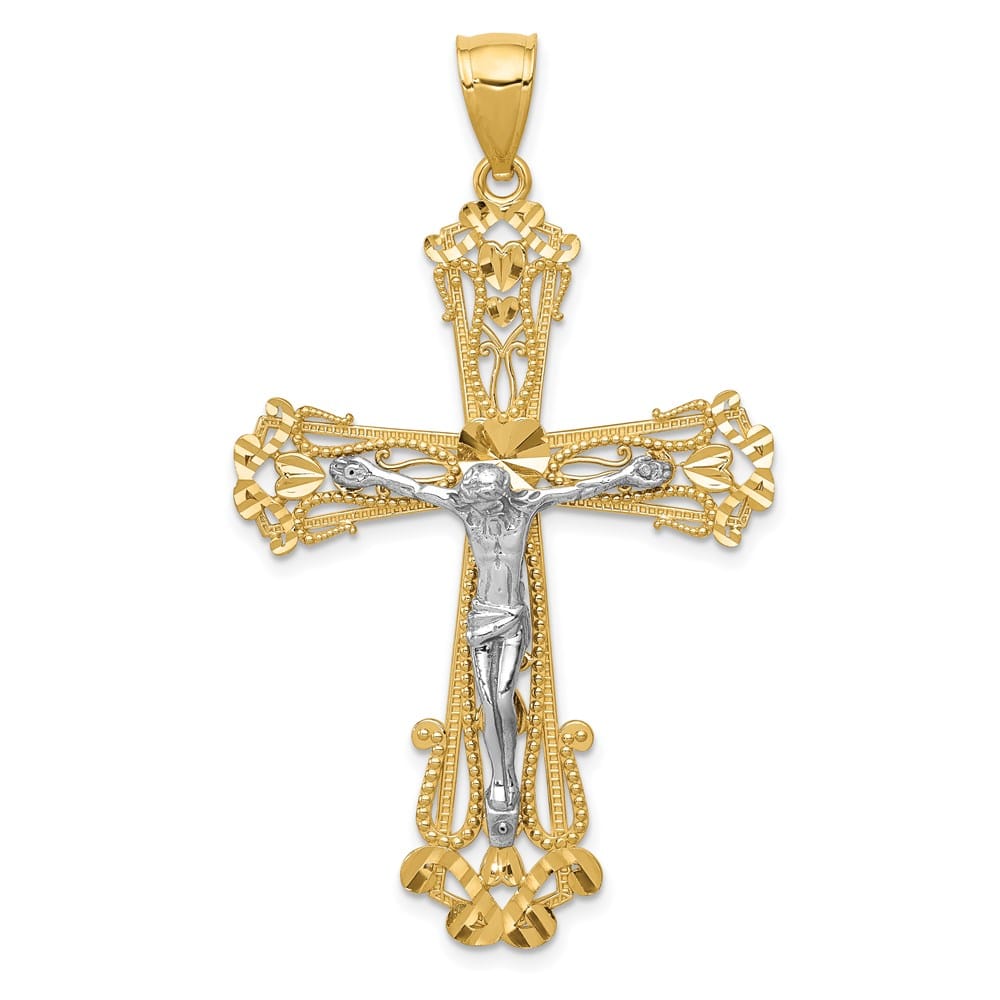 14K Two-Tone Gold D.C. Crucifix Pendant 51x31mm