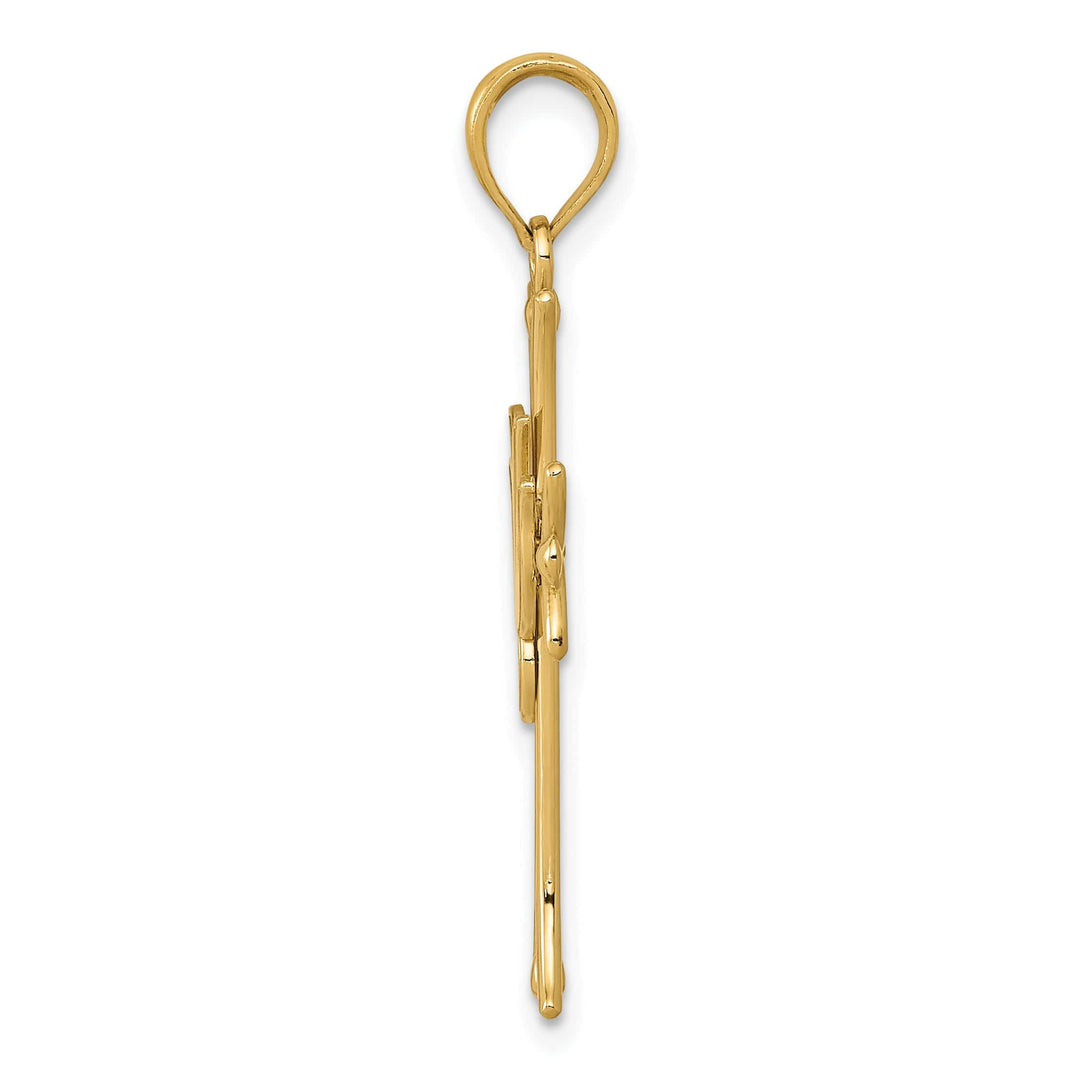 14K Yellow Gold Sleek Design Dove on Cross Pendant