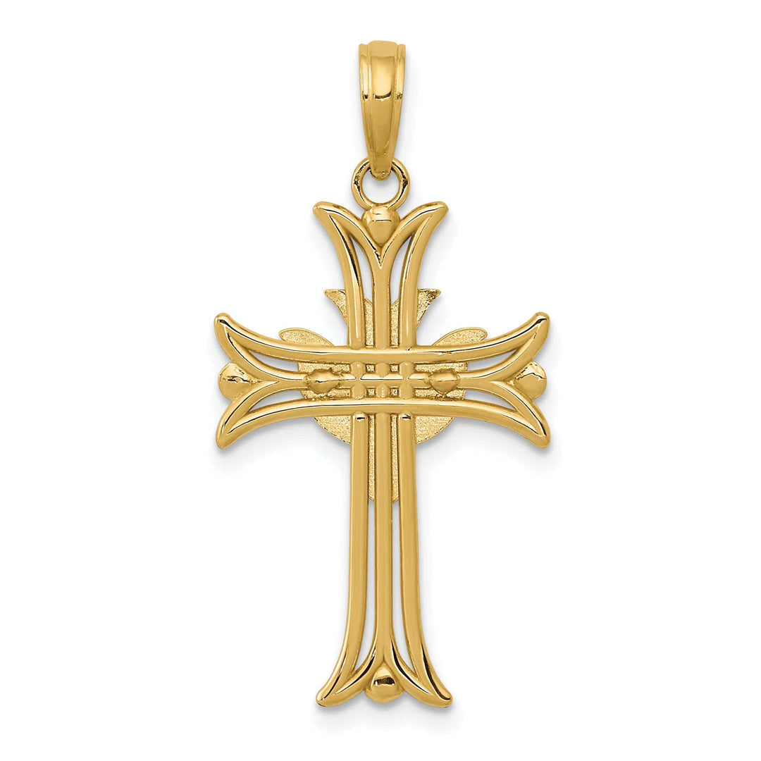 14K Yellow Gold Sleek Design Dove on Cross Pendant