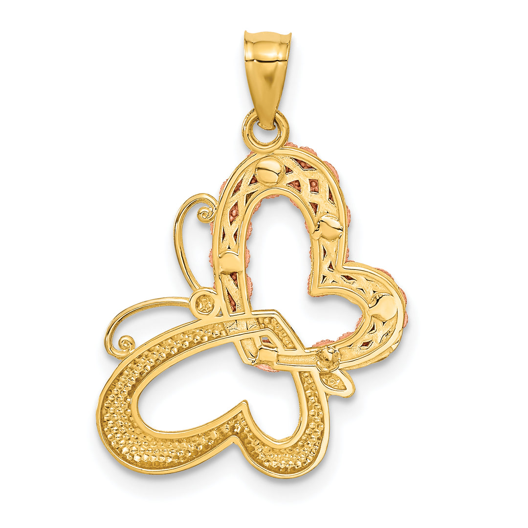 14k Tri-Color Gold Butterfly with Hearts Design Pendant
