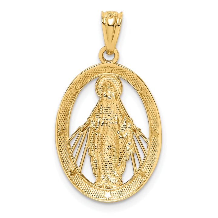 14K Yellow Gold Polished Cut-out Miraculous Medal Oval Pendant