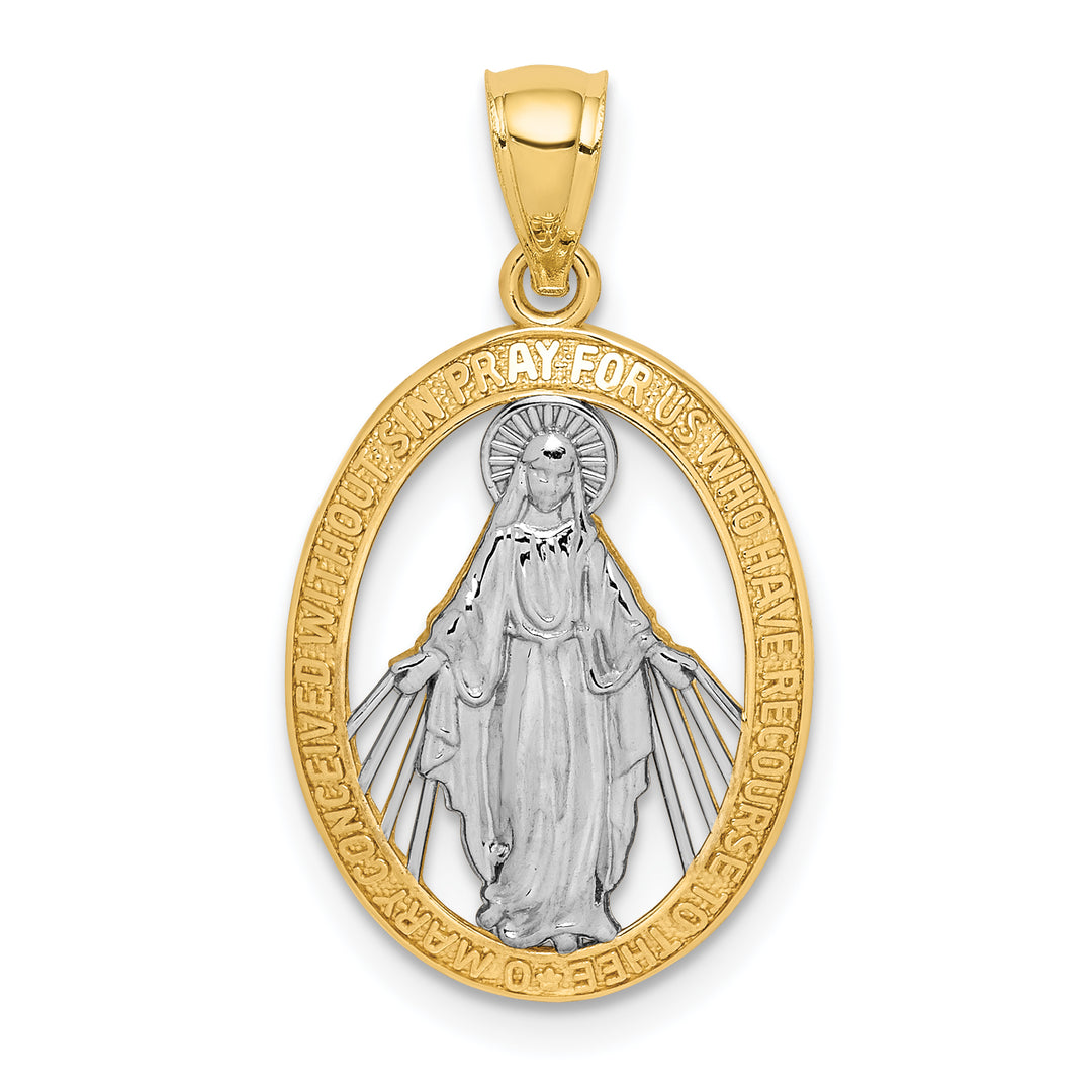 14K Yellow Gold Polished Cut-out Miraculous Medal Oval Pendant