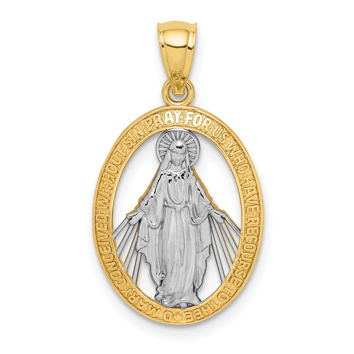 14K Yellow Gold Polished Cut-out Miraculous Medal Oval Pendant