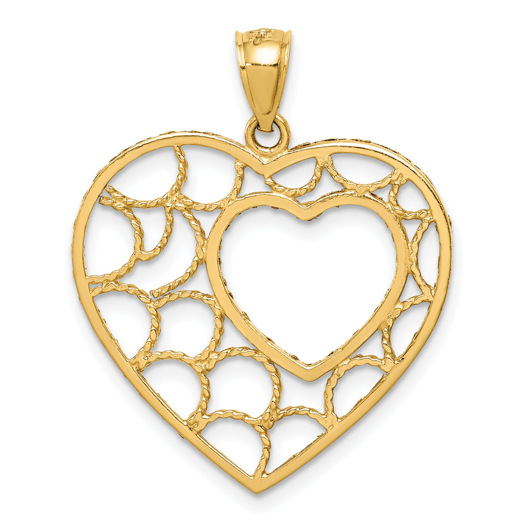 14k Yellow Gold D.C Finish Heart Pendant