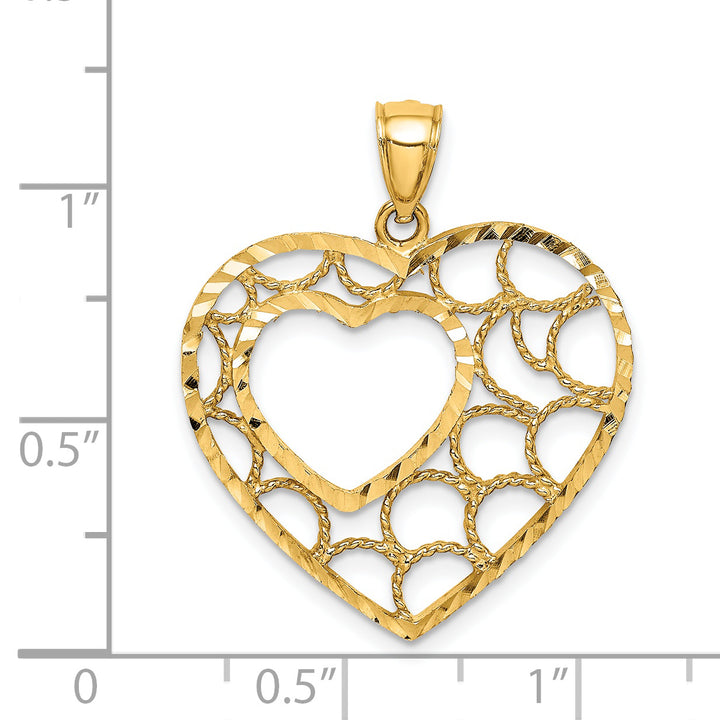 14k Yellow Gold D.C Finish Heart Pendant