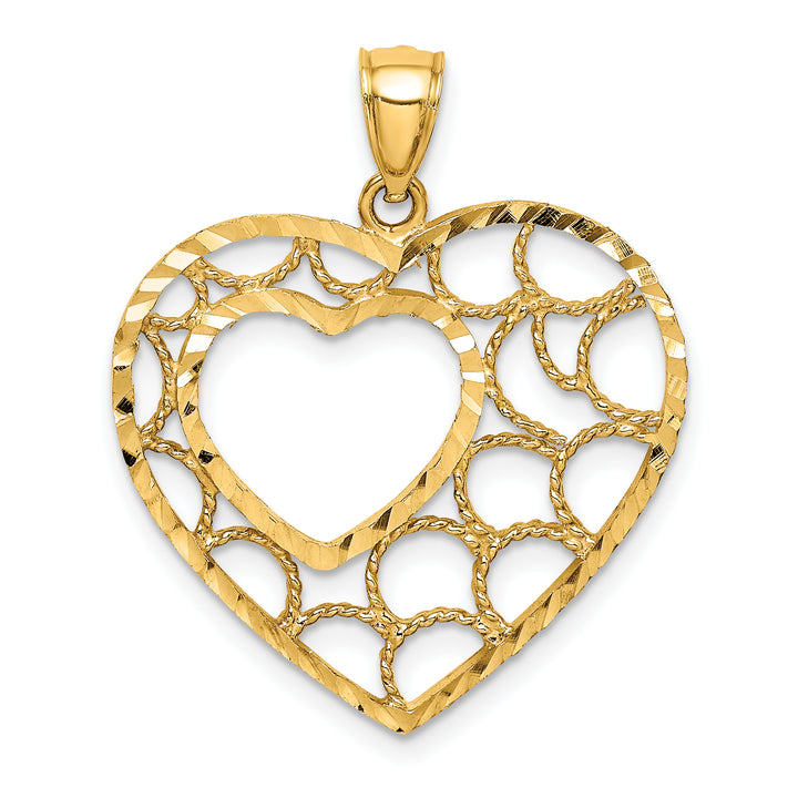 14k Yellow Gold D.C Finish Heart Pendant