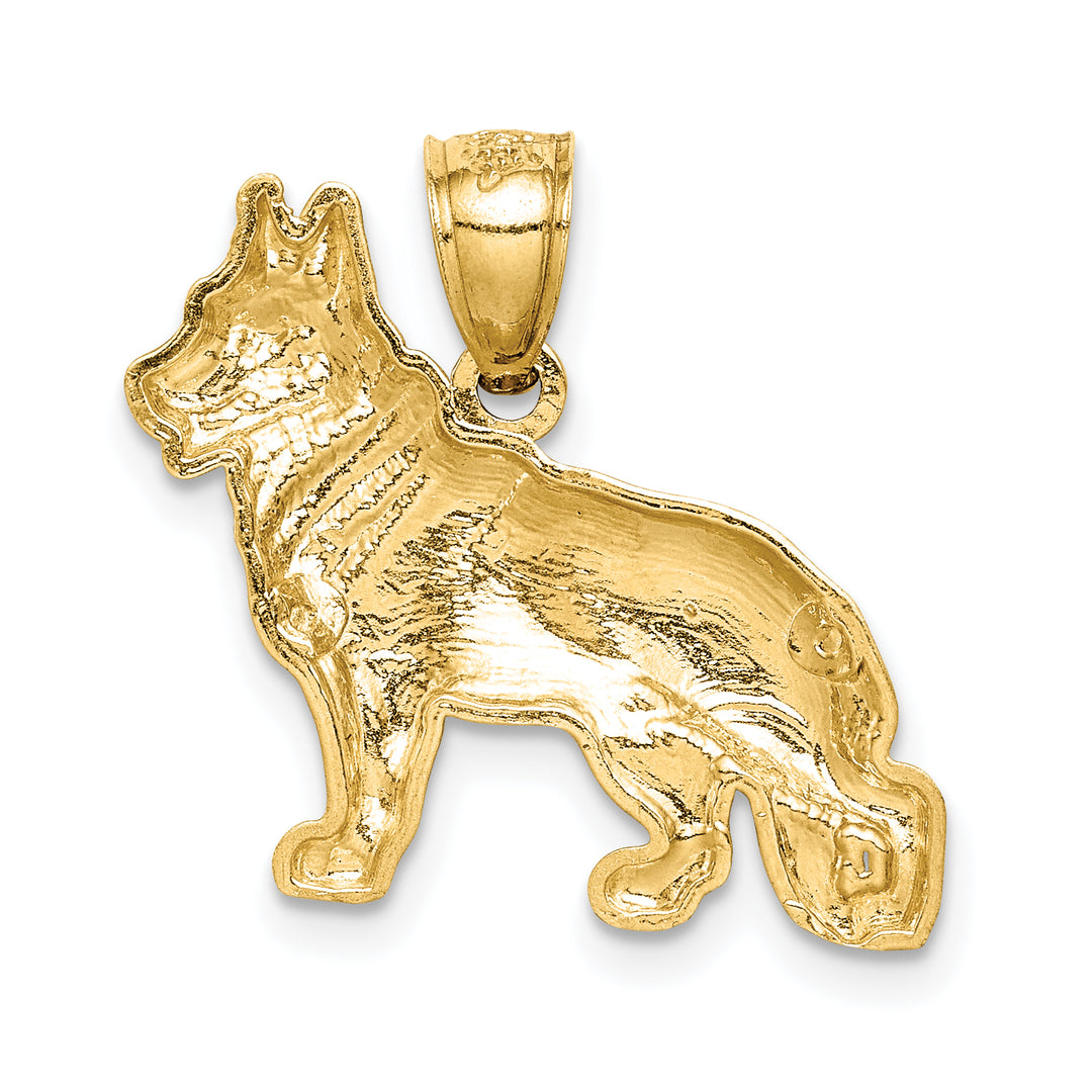 14K Yellow Gold Satin D.C Finish German Shepherd Dog Pendant