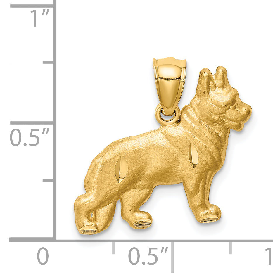 14K Yellow Gold Satin D.C Finish German Shepherd Dog Pendant