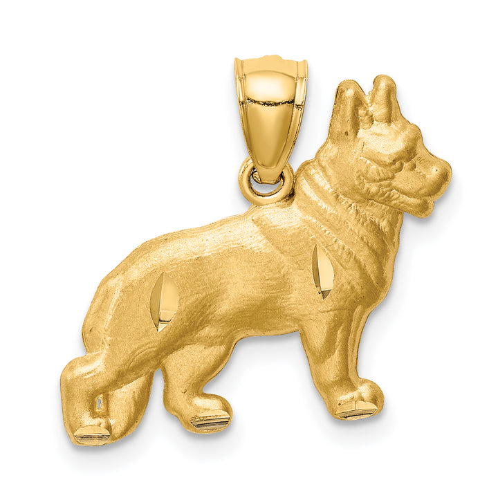 14K Yellow Gold Satin D.C Finish German Shepherd Dog Pendant