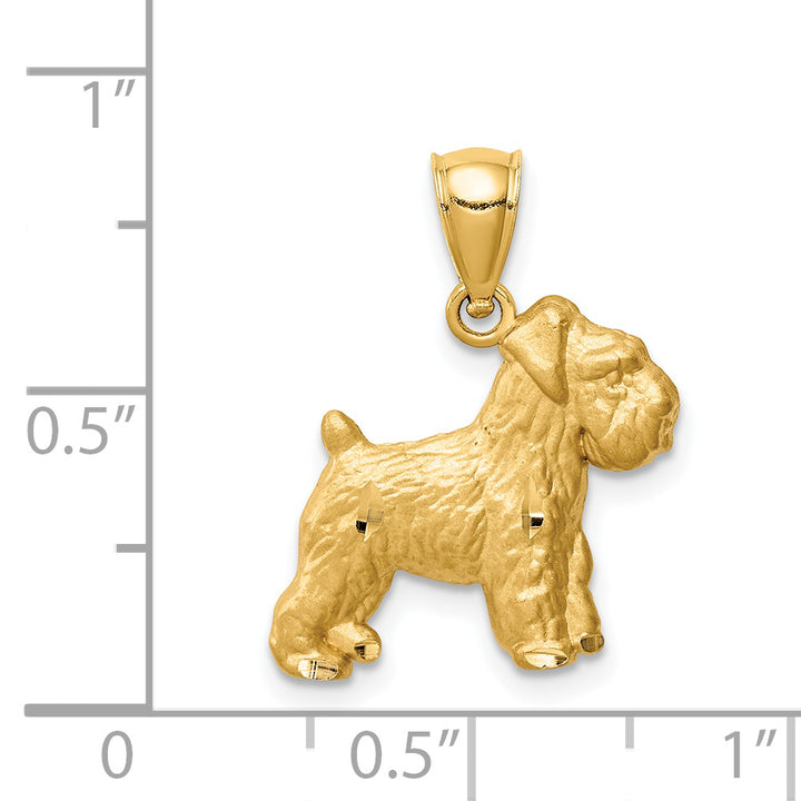 14K Yellow Gold Satin D.C Finish Mini Schnauzer Dog Pendant