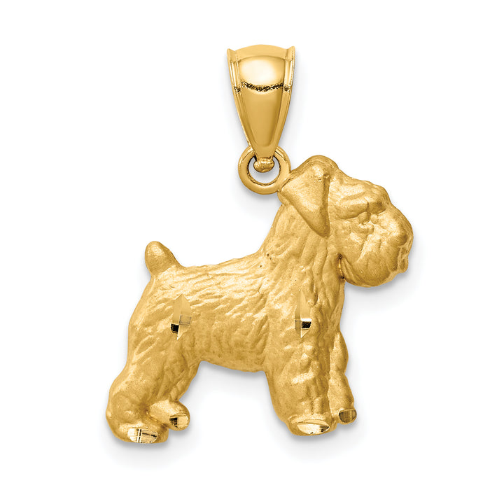14K Yellow Gold Satin D.C Finish Mini Schnauzer Dog Pendant