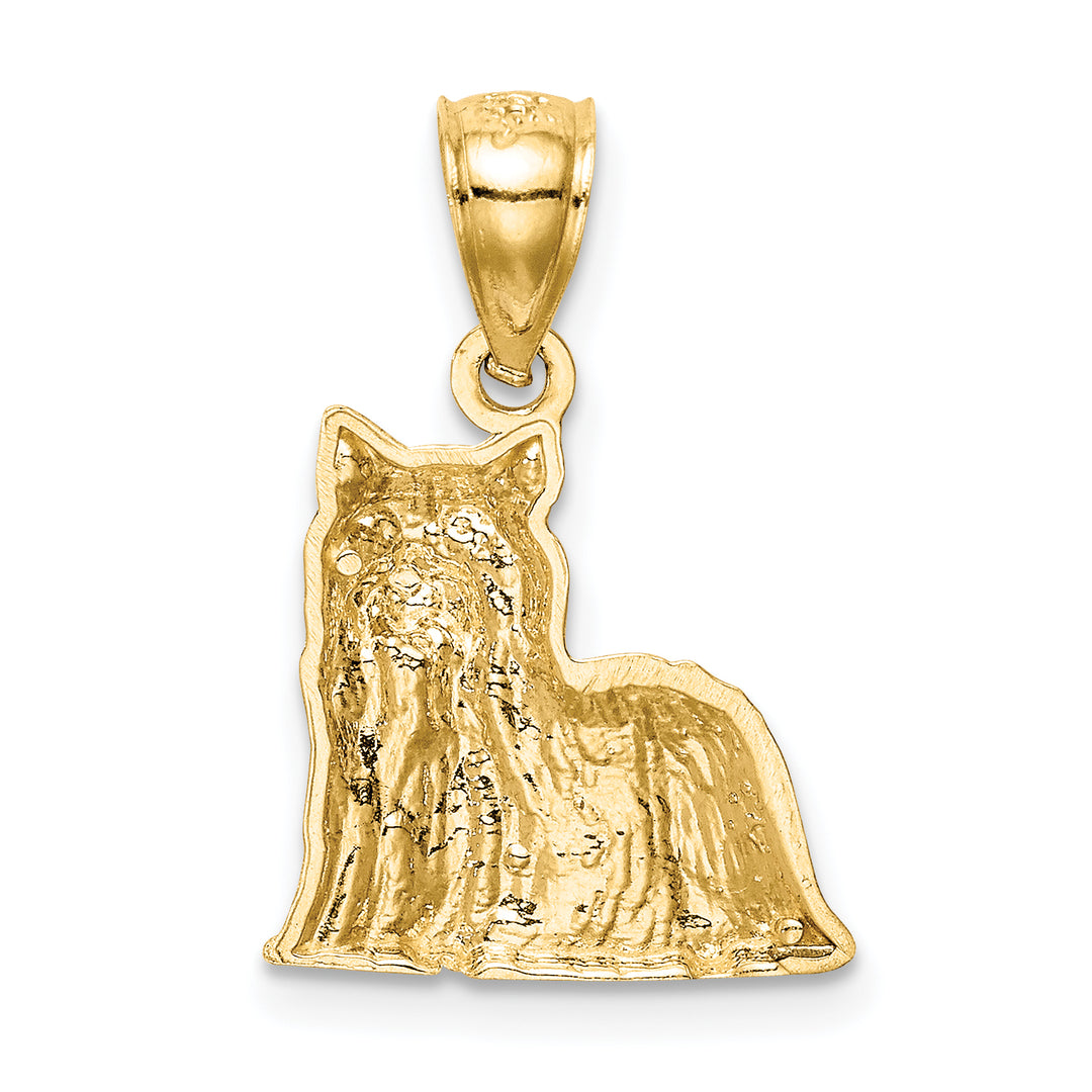 14K Yellow Gold Satin D.C Finish Yorkshire Terrier Dog Pendant