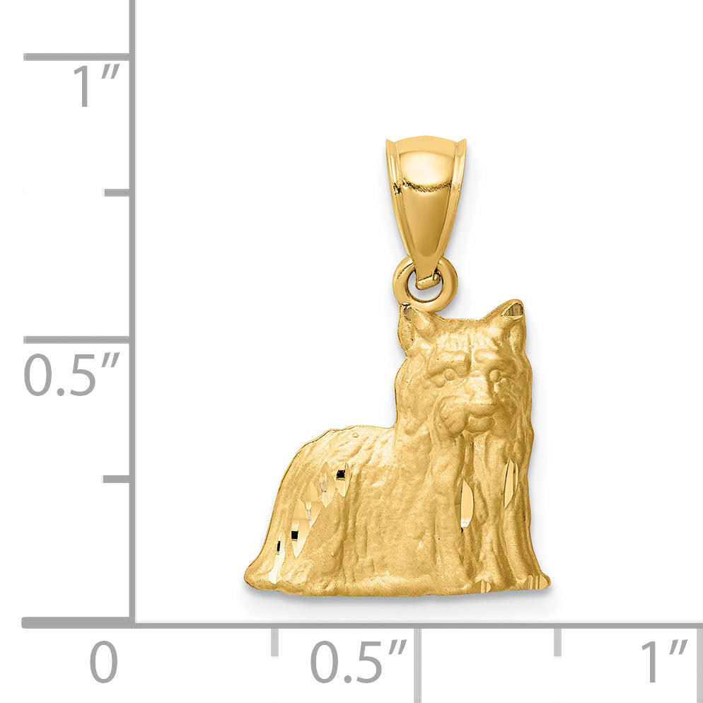 14K Yellow Gold Satin D.C Finish Yorkshire Terrier Dog Pendant