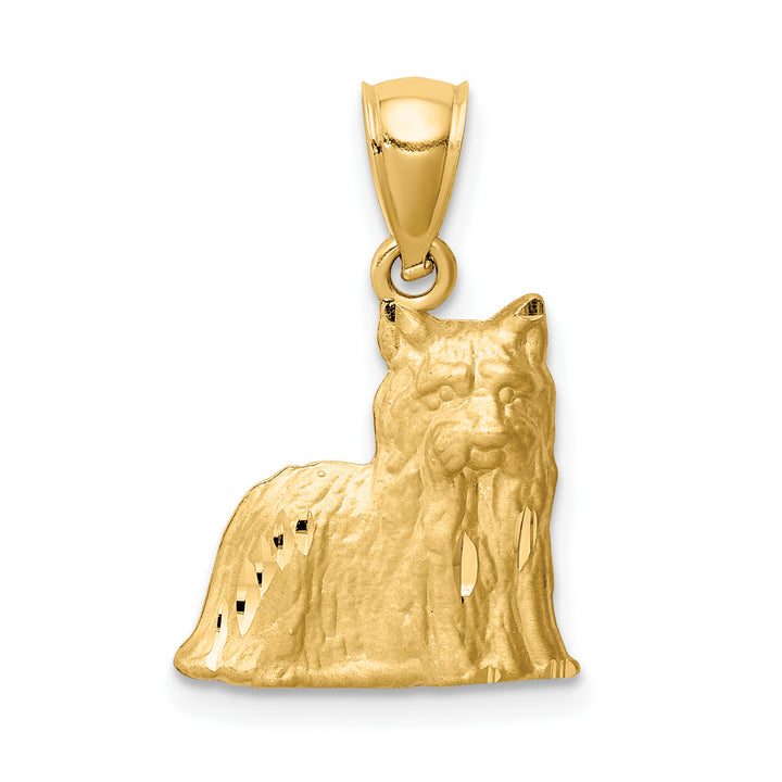 14K Yellow Gold Satin D.C Finish Yorkshire Terrier Dog Pendant