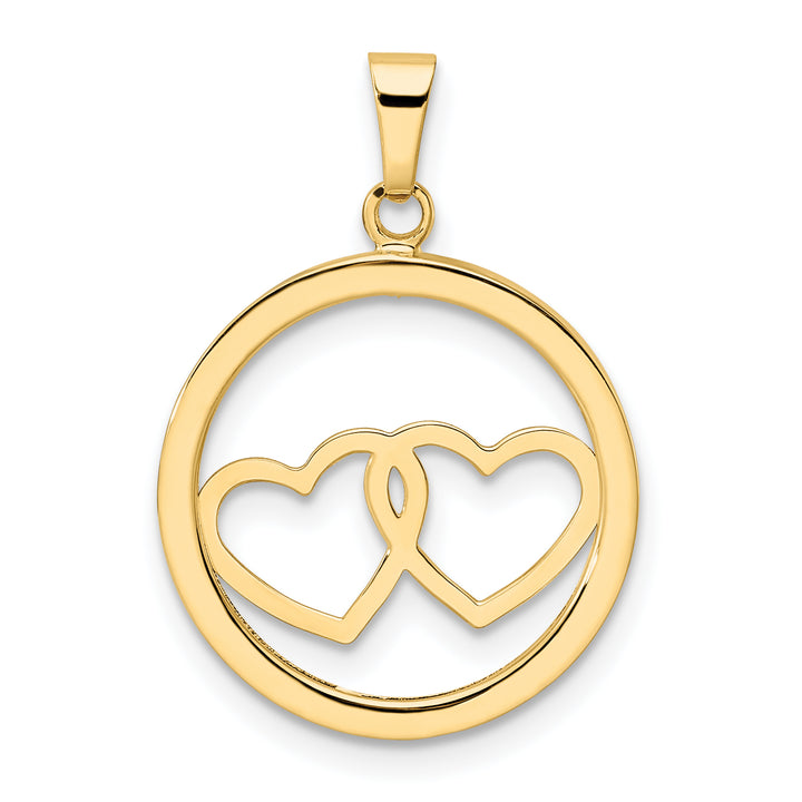 14k Yellow Gold Polished Double Heart in Circle Pendant