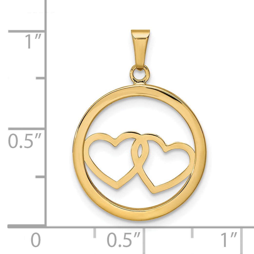 14k Yellow Gold Polished Double Heart in Circle Pendant