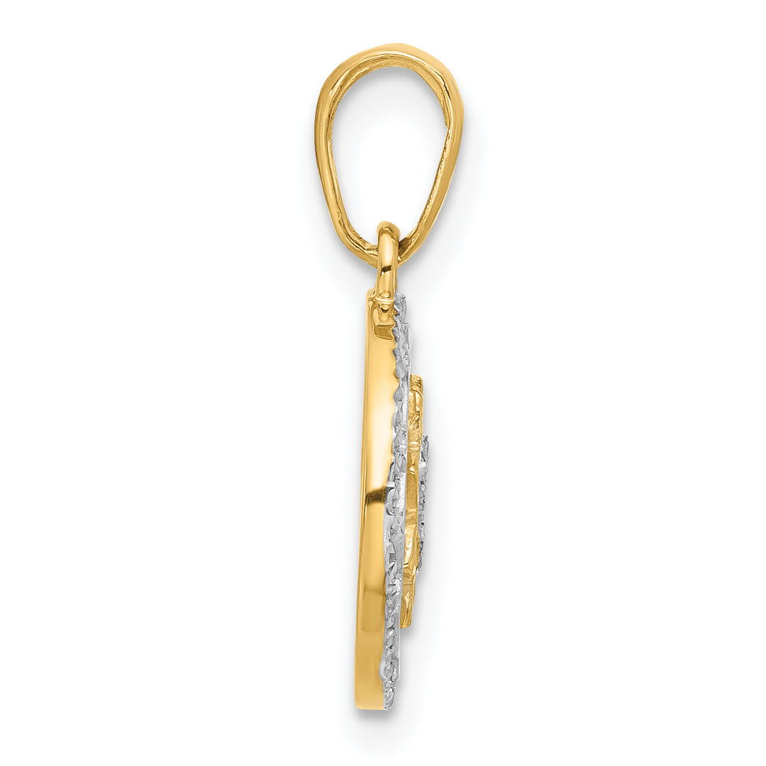 14k Yellow, White Gold Polished Floral Design Circle Filgree Pendant