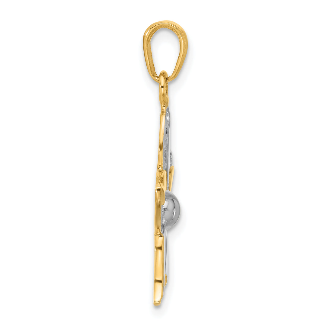 14k Yellow, White Gold Filigree Flower Design Pendant