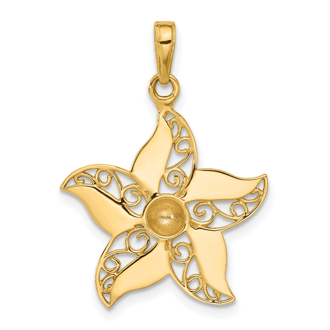 14k Yellow, White Gold Filigree Flower Design Pendant