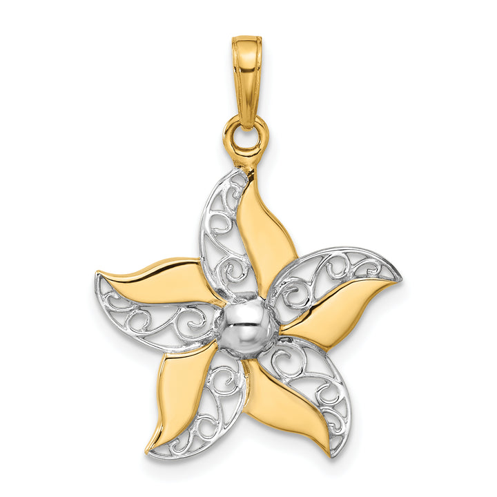 14k Yellow, White Gold Filigree Flower Design Pendant