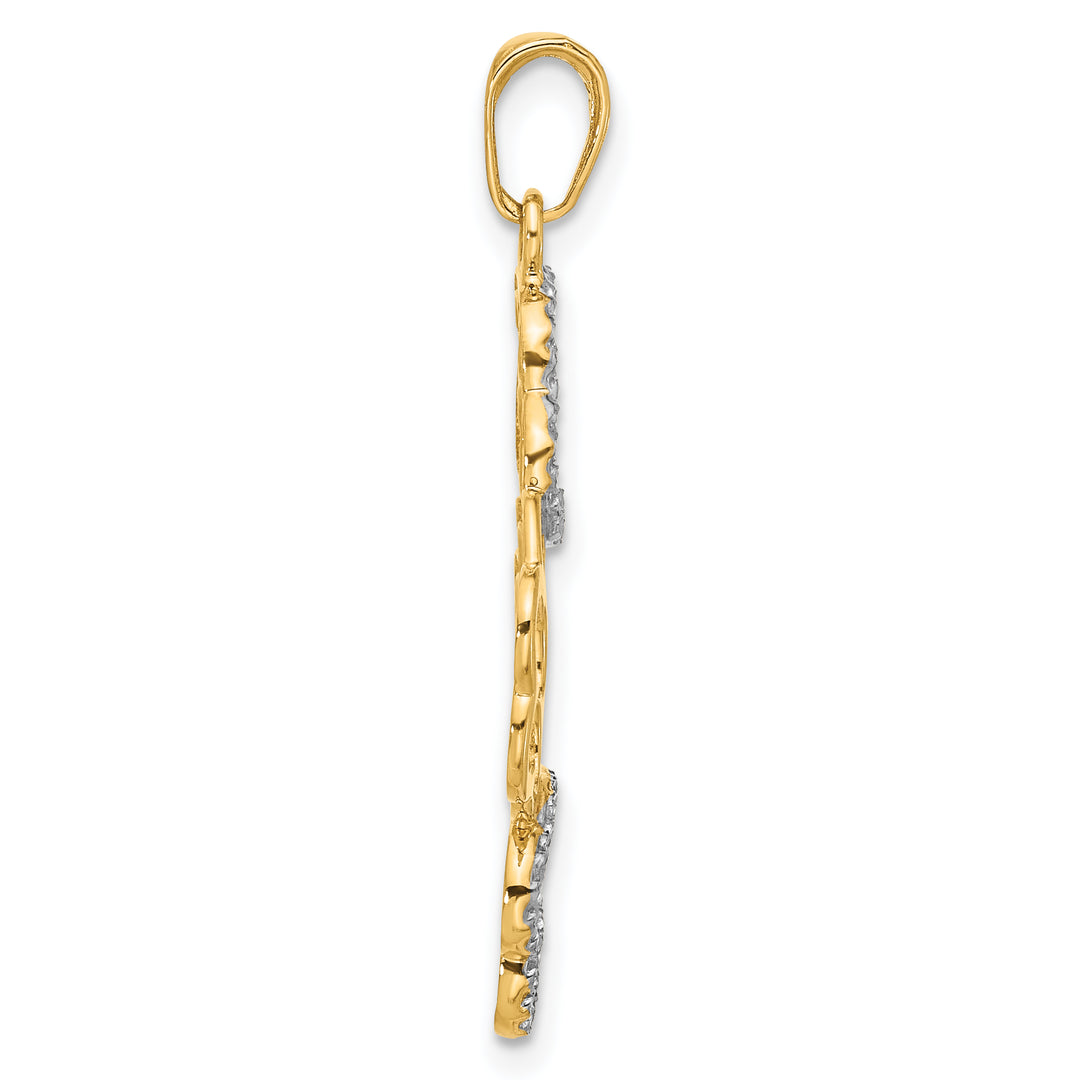 14k Yellow White Gold Polished and D.C Flowers Pendant