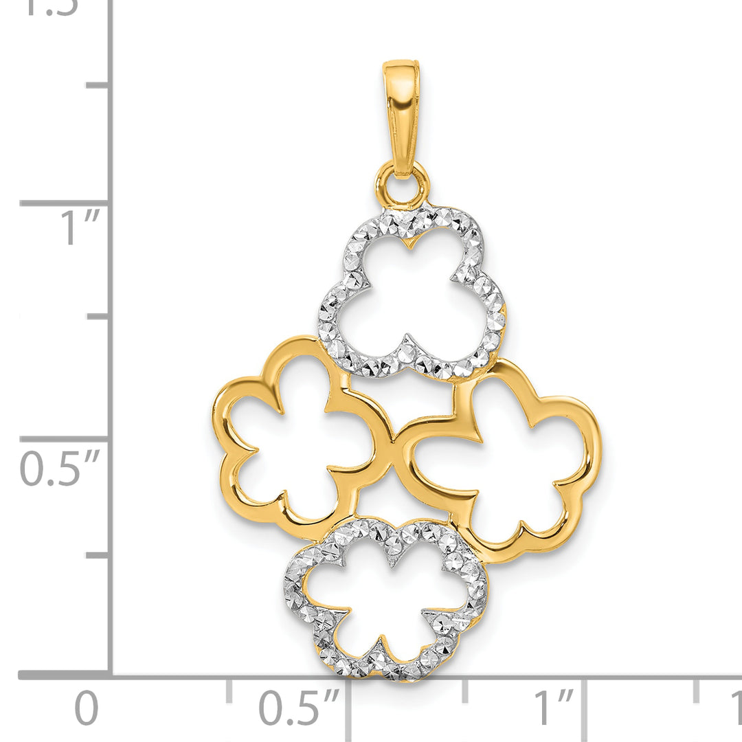 14k Yellow White Gold Polished and D.C Flowers Pendant