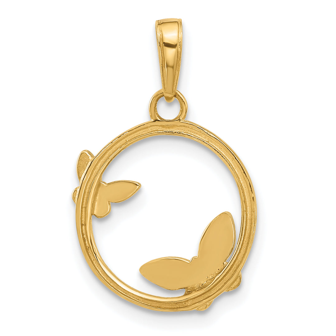 14K Yellow, White Gold D.C Butterflies Circle Design Pendant