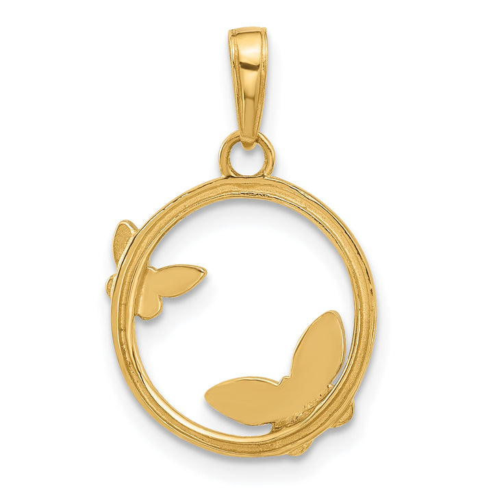 14K Yellow, White Gold D.C Butterflies Circle Design Pendant