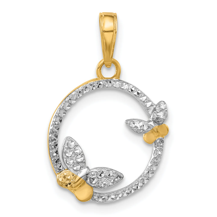 14K Yellow, White Gold D.C Butterflies Circle Design Pendant