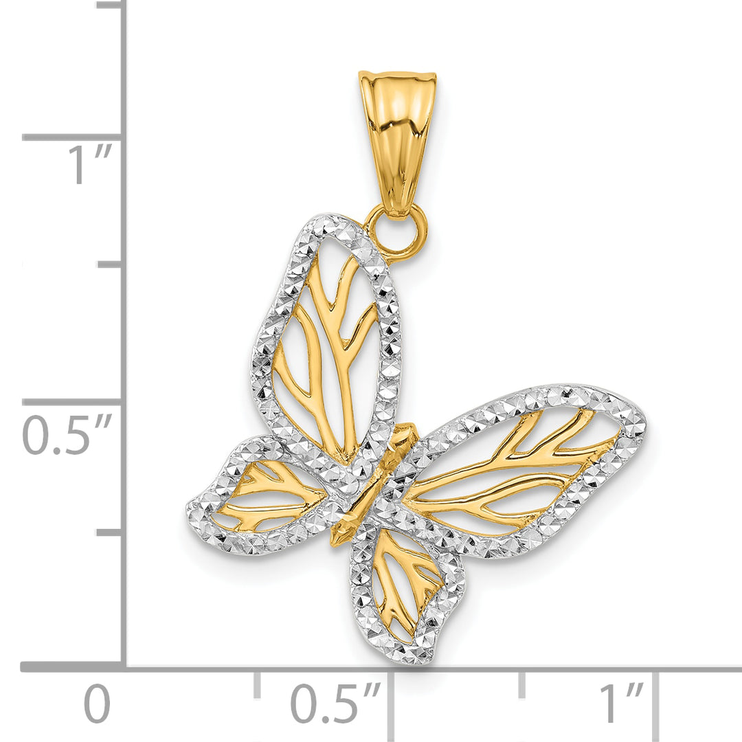 14K Yellow, White Gold D.C Finish Butterfly Pendant