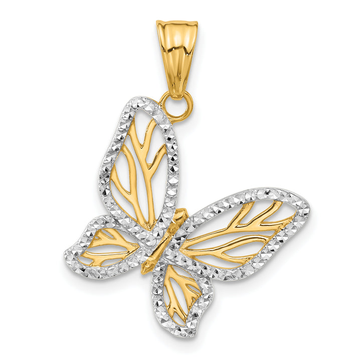 14K Yellow, White Gold D.C Finish Butterfly Pendant