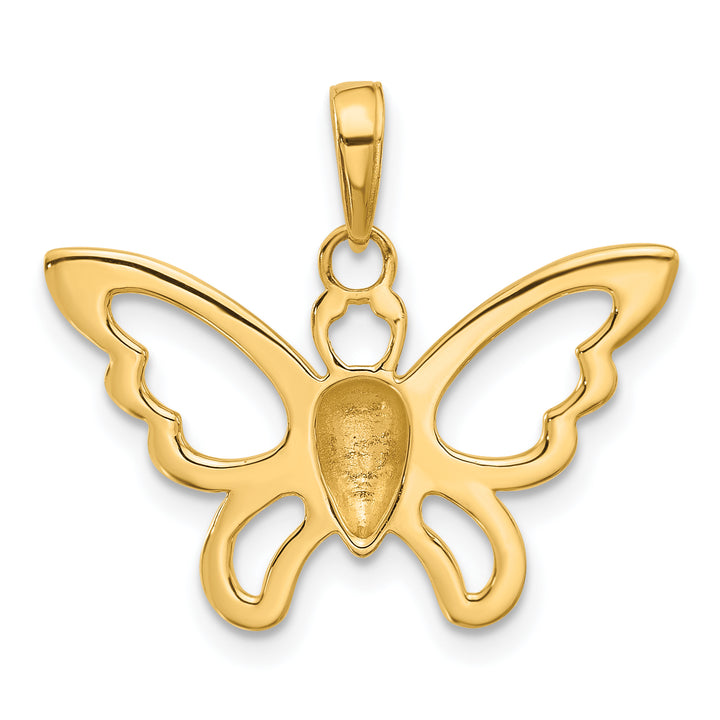 14K Yellow, White Gold Polished & D.C Butterfly Pendant