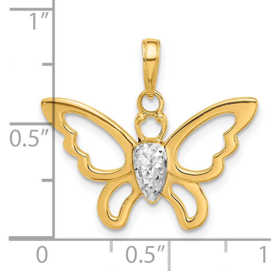 14K Yellow, White Gold Polished & D.C Butterfly Pendant