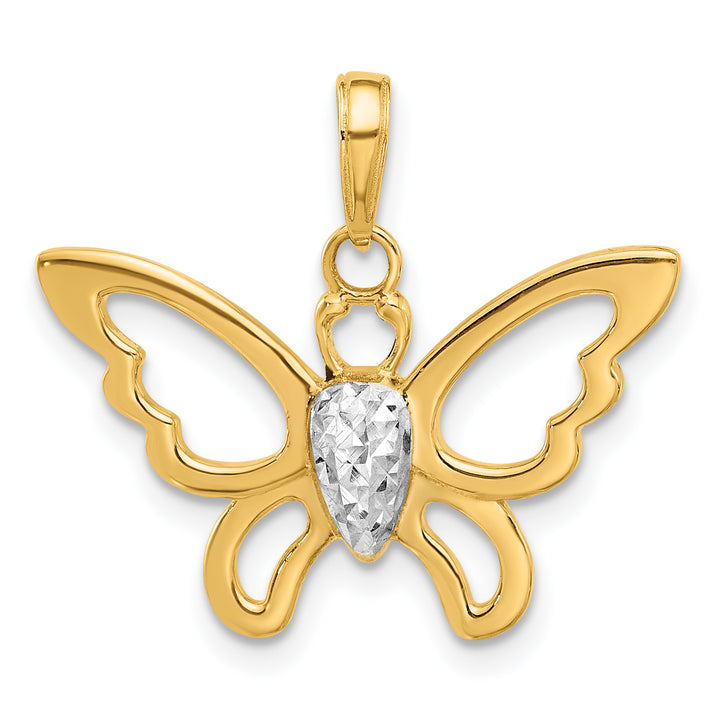 14K Yellow, White Gold Polished & D.C Butterfly Pendant