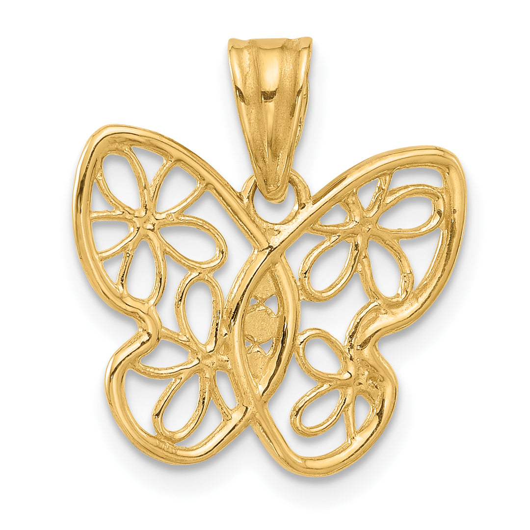 14K Yellow, White Gold Polished D.C Flower Butterfly Pendant