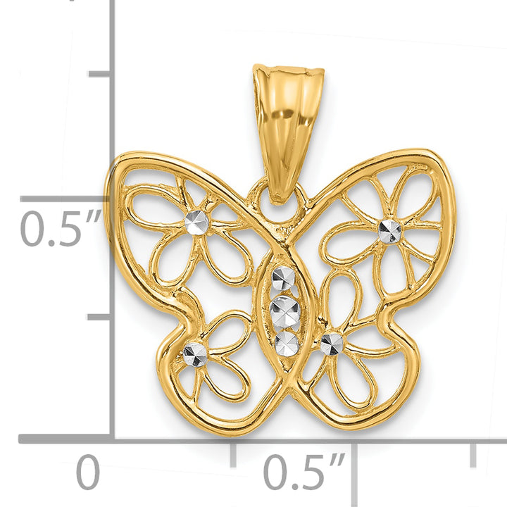 14K Yellow, White Gold Polished D.C Flower Butterfly Pendant