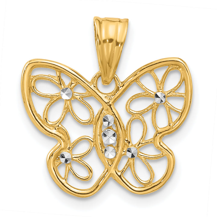 14K Yellow, White Gold Polished D.C Flower Butterfly Pendant