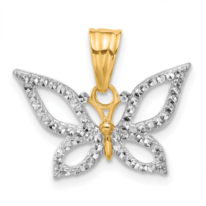 14K Yellow White Gold Polished D.C Fancy Butterfly Pendant