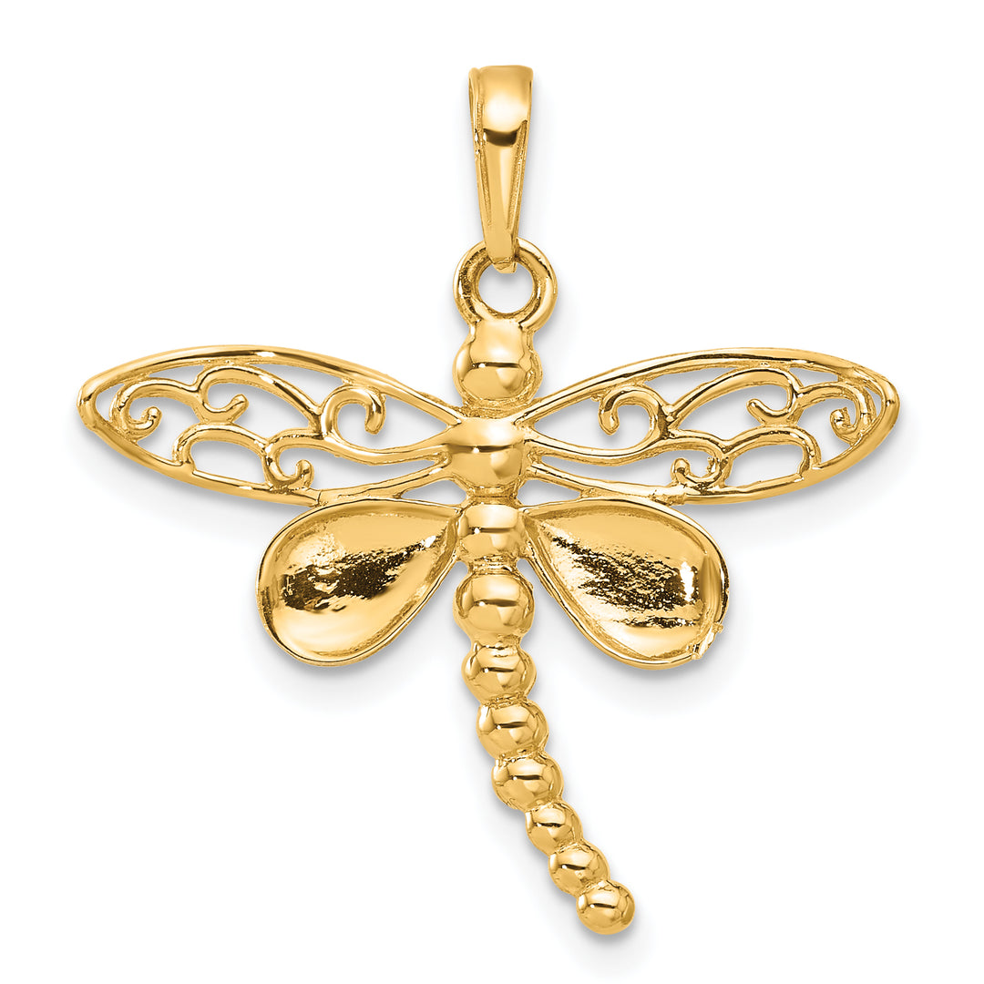 14k Yellow, White Gold Polished D.C Finish Dragonfly Pendant