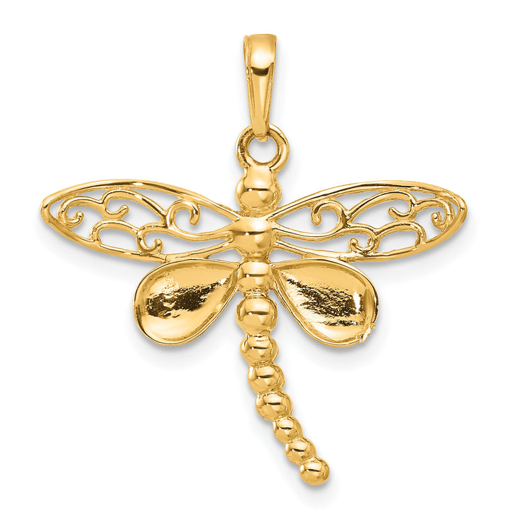 14k Yellow, White Gold Polished D.C Finish Dragonfly Pendant