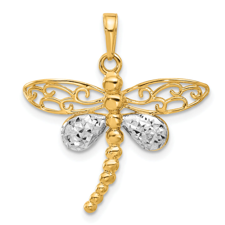 14k Yellow, White Gold Polished D.C Finish Dragonfly Pendant
