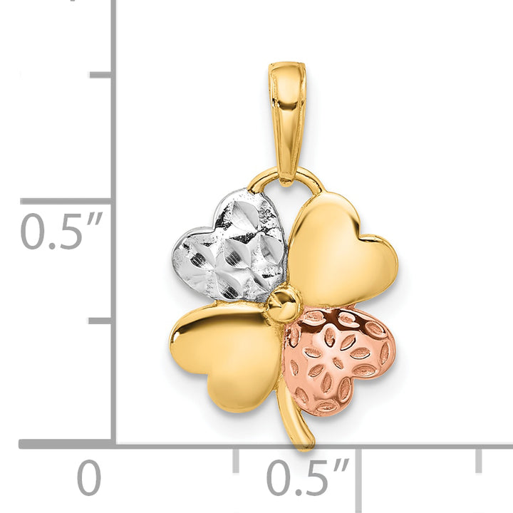 14k Tr-Color Gold Polished D.C 4-leaf Clover Pendant