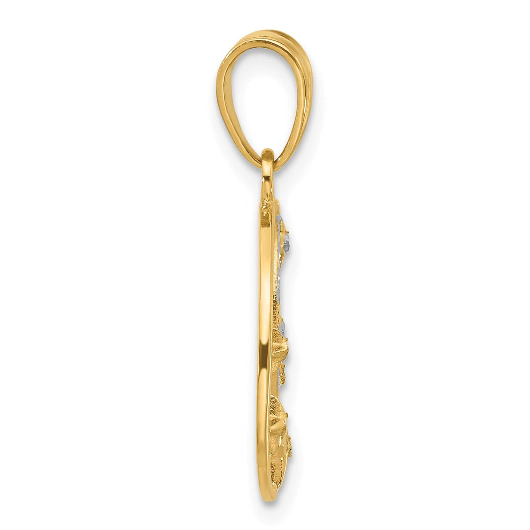 14K Two Tone Gold D.C Moon and Stars Design Pendant