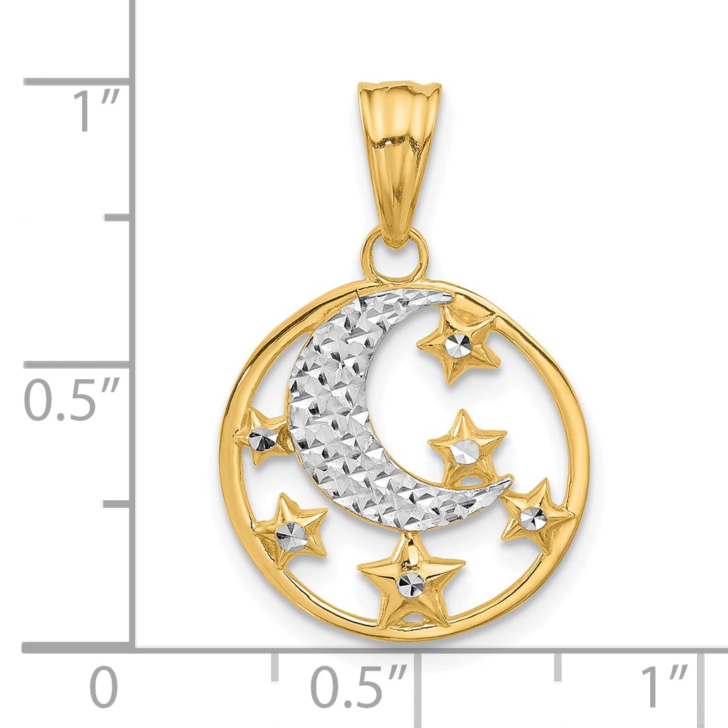 14K Two Tone Gold D.C Moon and Stars Design Pendant