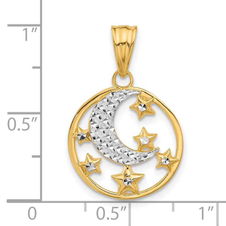 14K Two Tone Gold D.C Moon and Stars Design Pendant