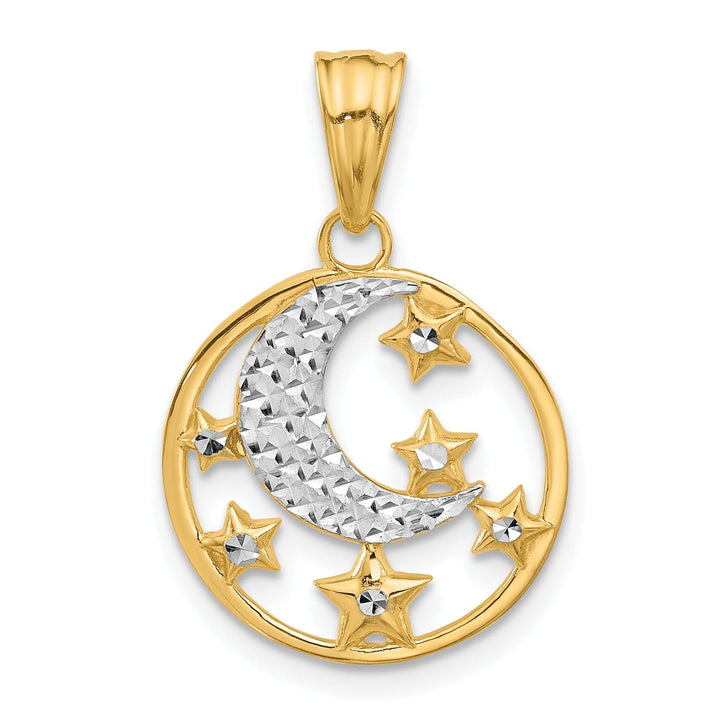 14K Two Tone Gold D.C Moon and Stars Design Pendant