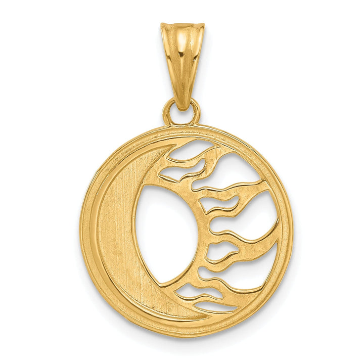 14K Two Tone Gold D.C Polished Sun and Moon  Pendant