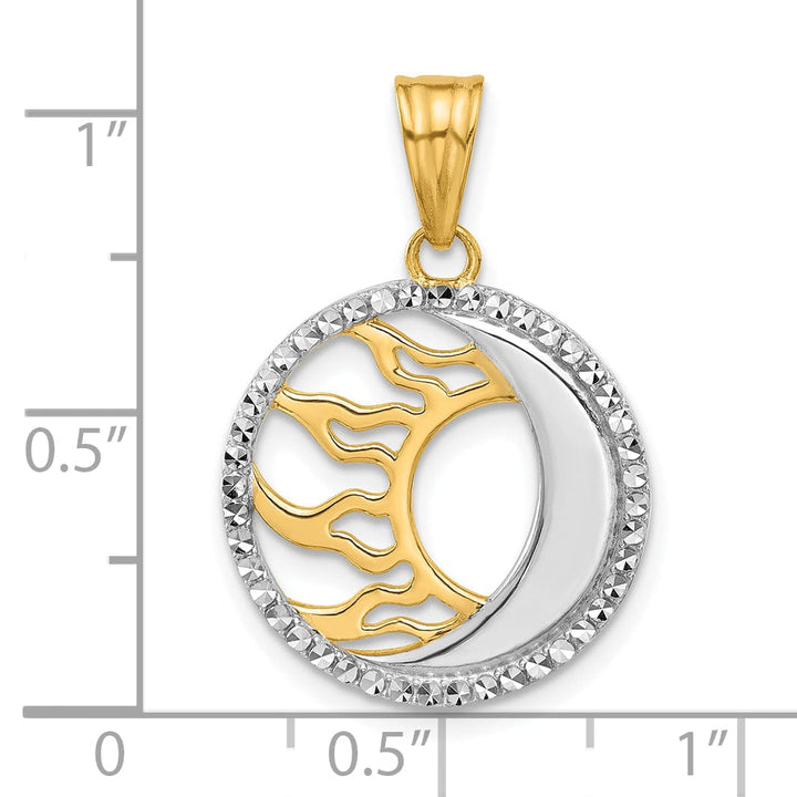 14K Two Tone Gold D.C Polished Sun and Moon  Pendant