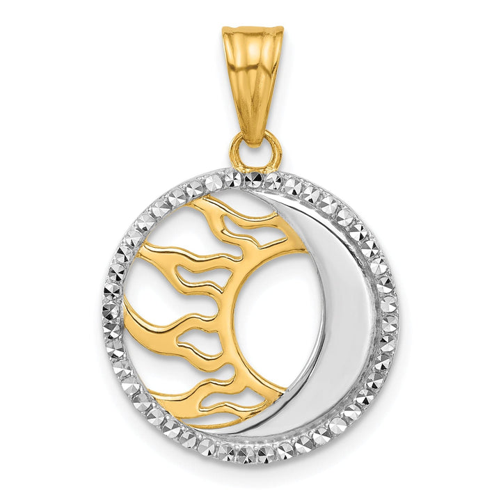 14K Two Tone Gold D.C Polished Sun and Moon  Pendant